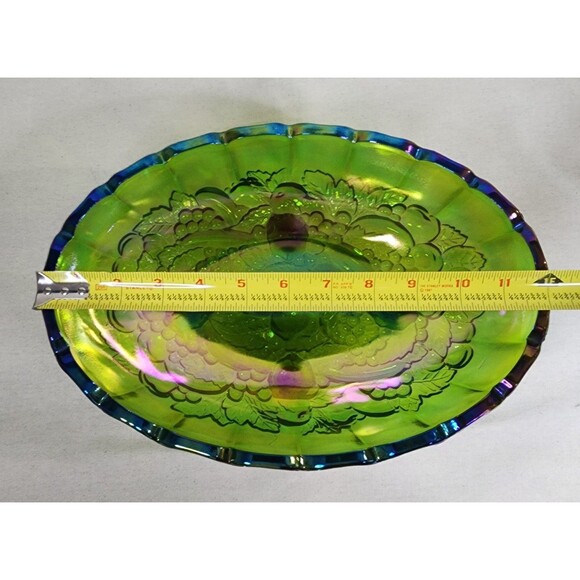 Indiana Glass Green Carnival Glass Serving Bowl – Iridescent – 1960s–1970s – 12¼ - Picture 9 of 10